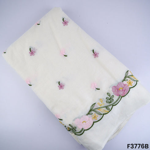 Thread Embroidered Cambric Cotton Fabric- F3776